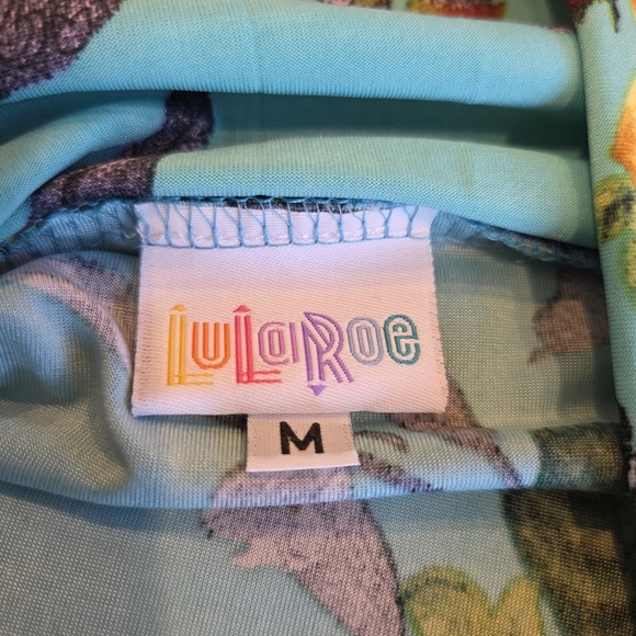 Lularoe Women's Turquoise Floral Pull On Skirt Medium Azure A Line Red Roses - Picture 2 of 8